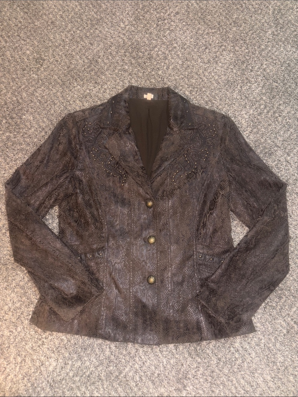 Reba Dark Brown Embellished Button-Front Blazer